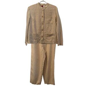 JM Petite beige textured linen jacket and wide-leg pants set size 10